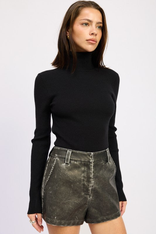 Long Sleeve Turtleneck Bodysuit with Open Back - Be Juliet