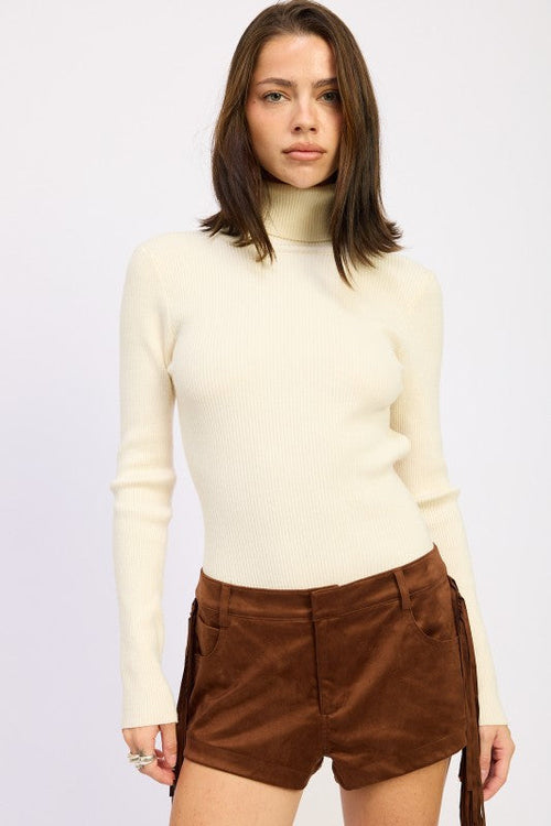 Long Sleeve Turtleneck Bodysuit with Open Back - Be Juliet