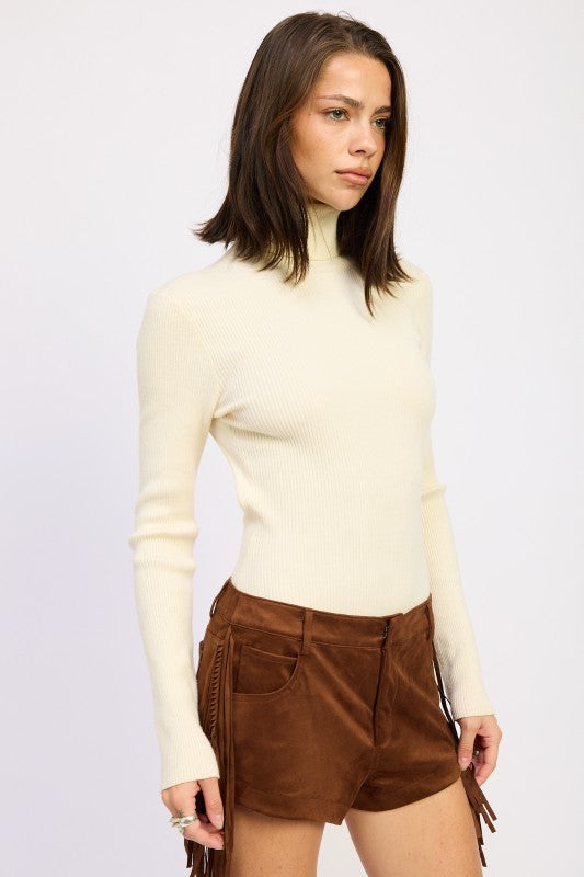 Long Sleeve Turtleneck Bodysuit with Open Back - Be Juliet