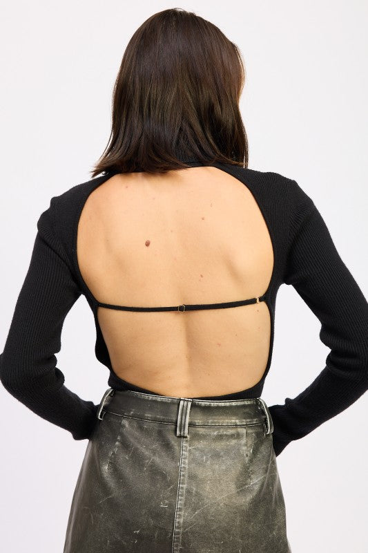 Long Sleeve Turtleneck Bodysuit with Open Back - Be Juliet