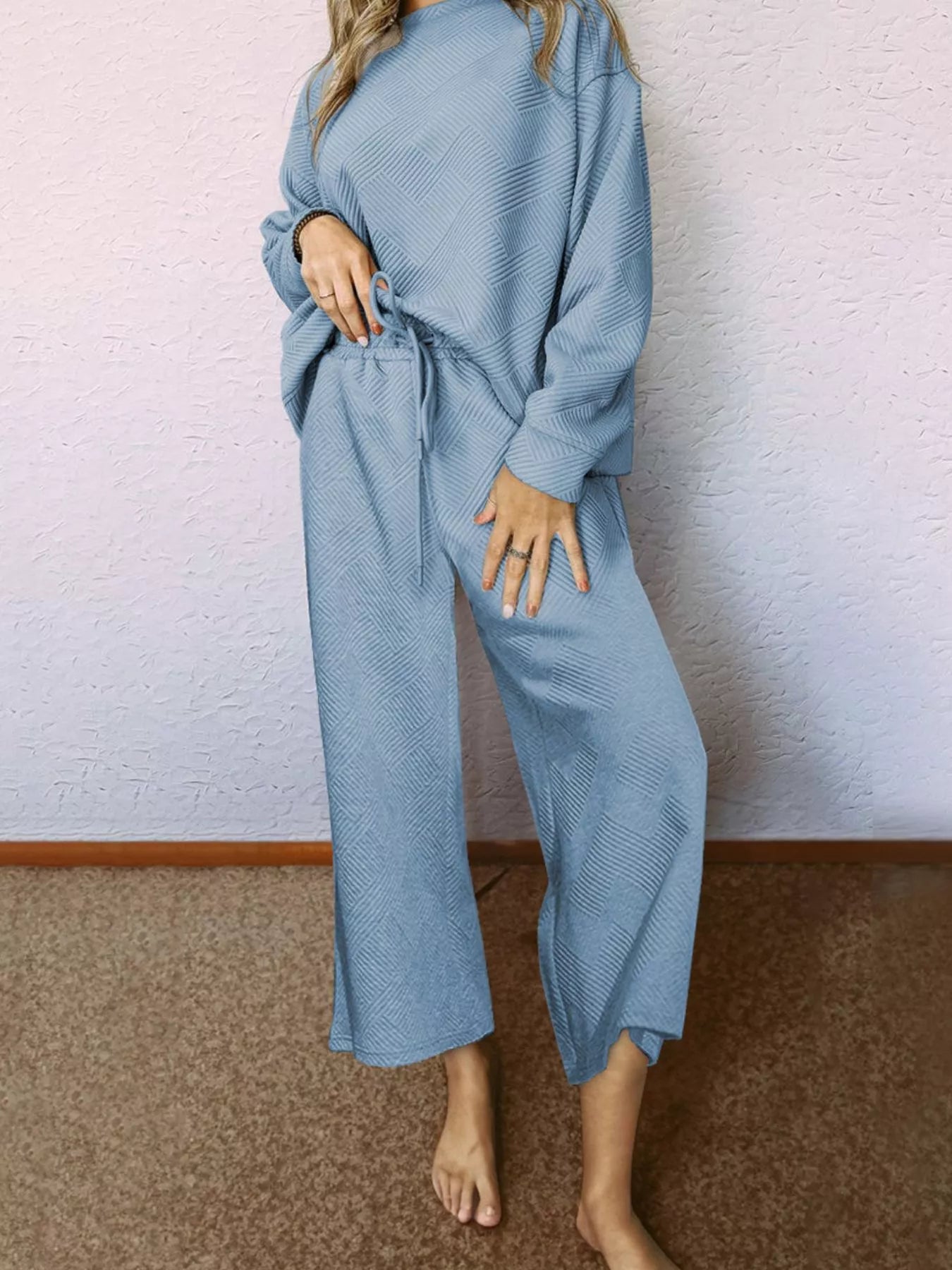Loose Textured Top and Pants Set - Be Juliet