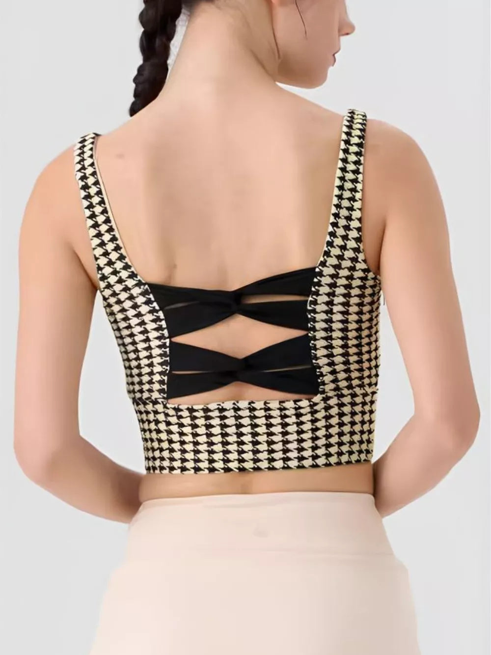 Crisscross Back Houndstooth Active Bra - Be Juliet
