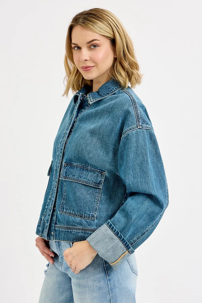 Sloane Oversized Cargo Pocket Denim Jacket - Be Juliet