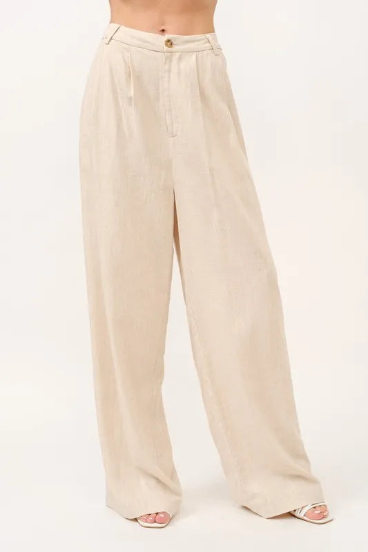 And The Why High-Rise Wide Leg Linen Pants - Be Juliet