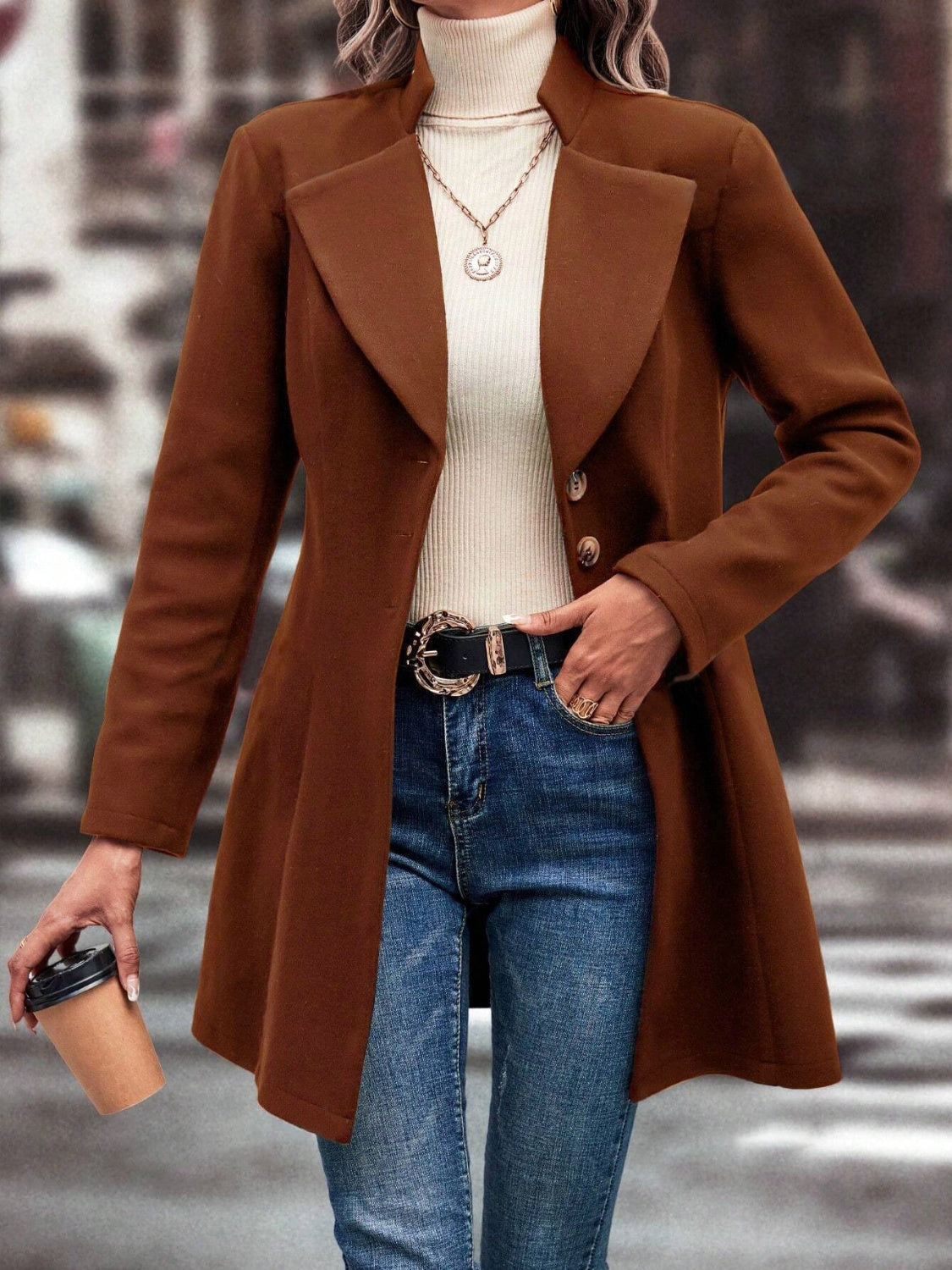 Collared Neck Longline Coat - Be Juliet
