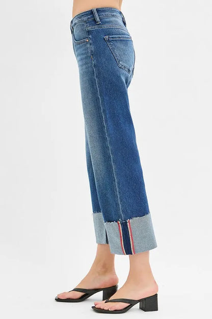 RISEN Tummy Control Mid-Rise Crop Wide Cuffed Jeans – Plus Size - Be Juliet