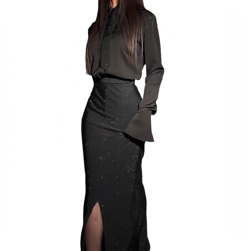 Elara Crystal Wrap Skirt Set