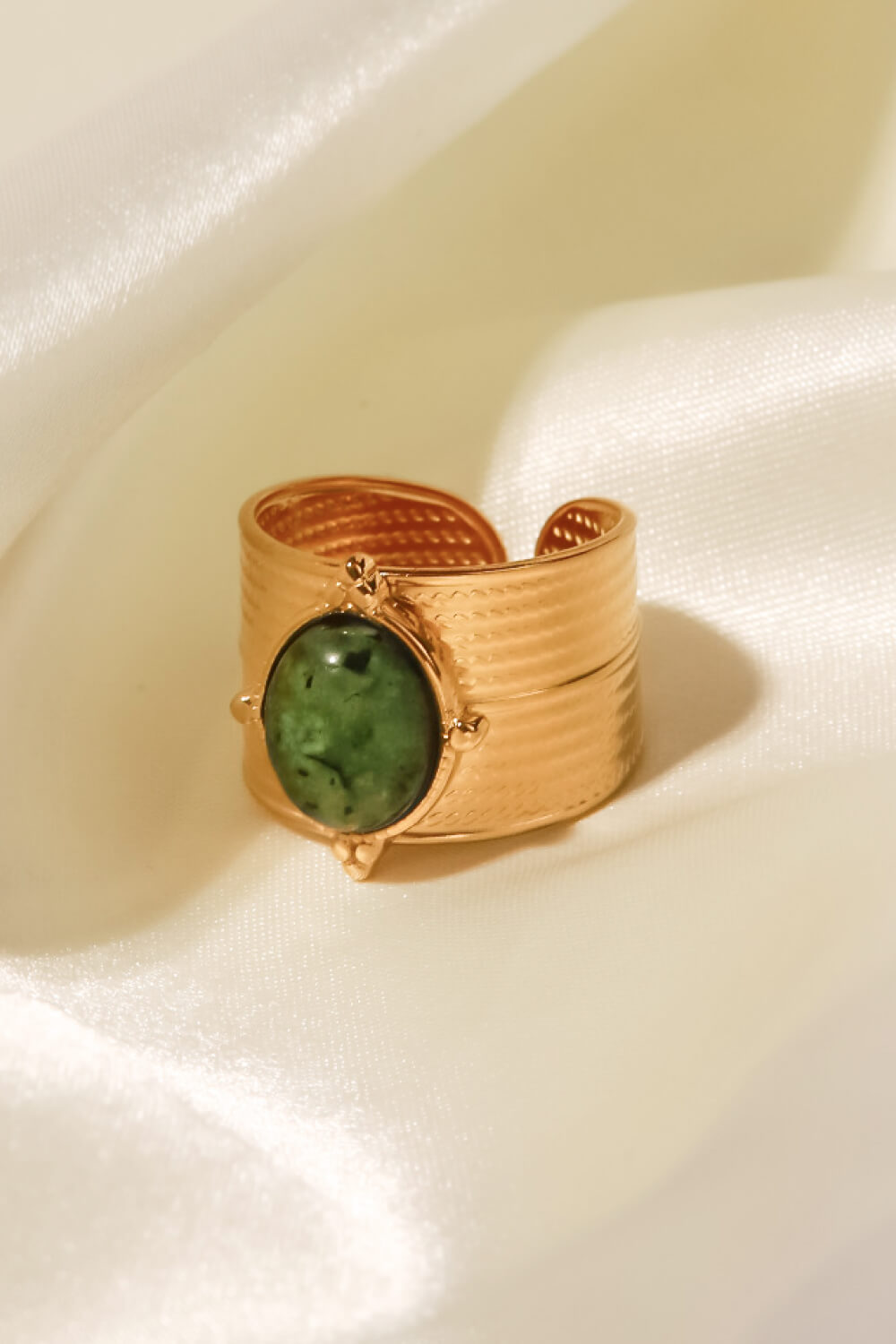 18K Gold-Plated Wide Open Ring - Sage, lifestyle worn on hand - Be Juliet