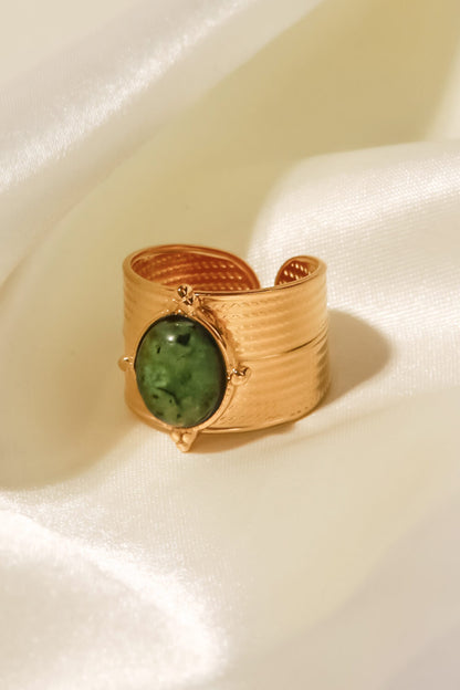18K Gold-Plated Wide Open Ring - Sage, lifestyle worn on hand - Be Juliet