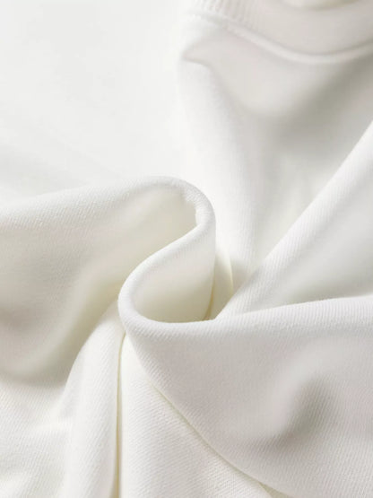 Striped Trim Round Neck Top and Pants Set - White, front close-up on model - Be Juliet