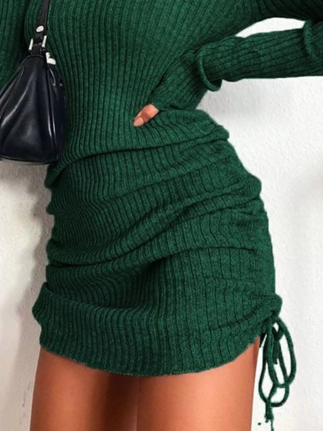 Elara Ribbed Knit Drawstring Bodycon Sweater Dress — Plus Size - Be Juliet