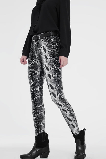 Vera Shiny Skinny Pants – Black Snake Print - Be Juliet