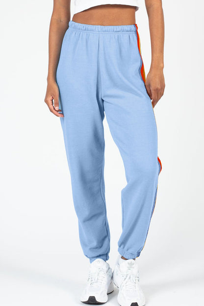 Contrast Striped Elastic Waist Active Pants - Be Juliet