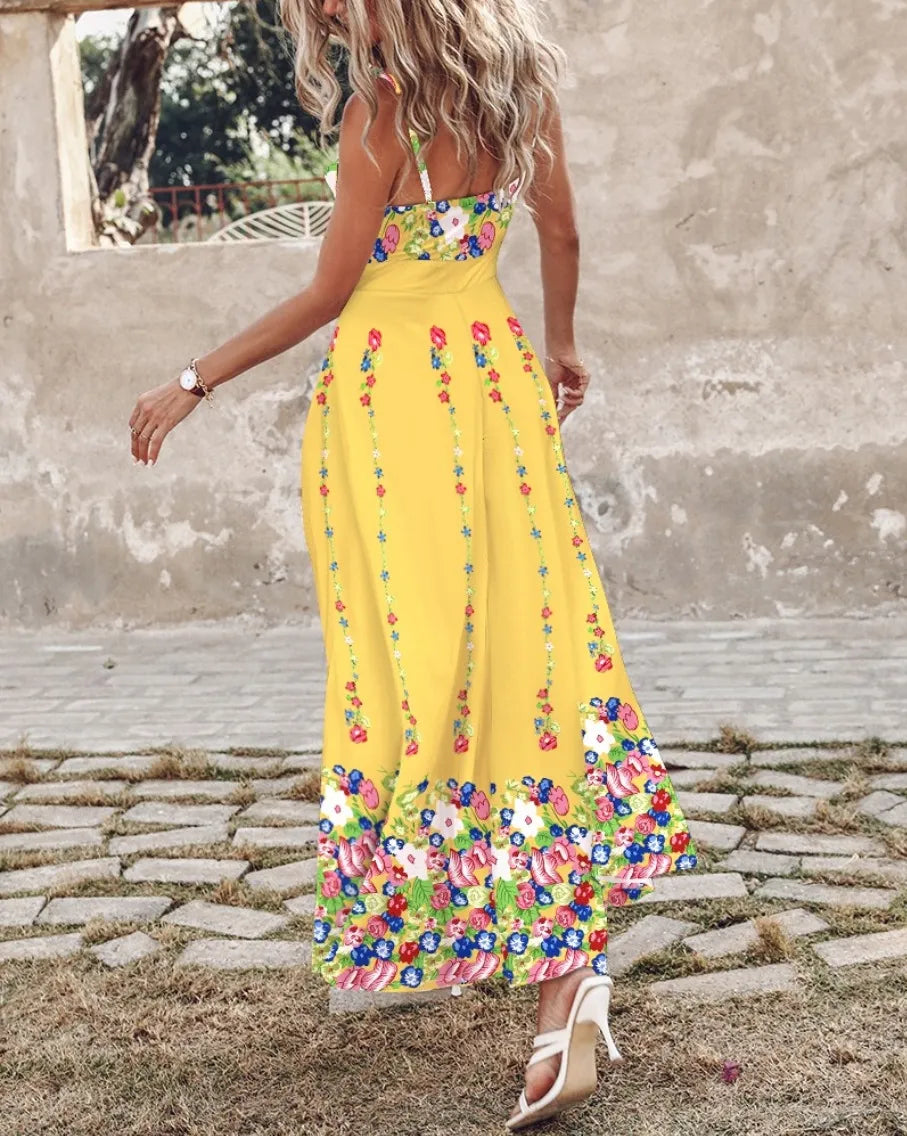 Fleur Feather Print Spaghetti Strap Dress - collage multiple colorways flat lay - Be Juliet