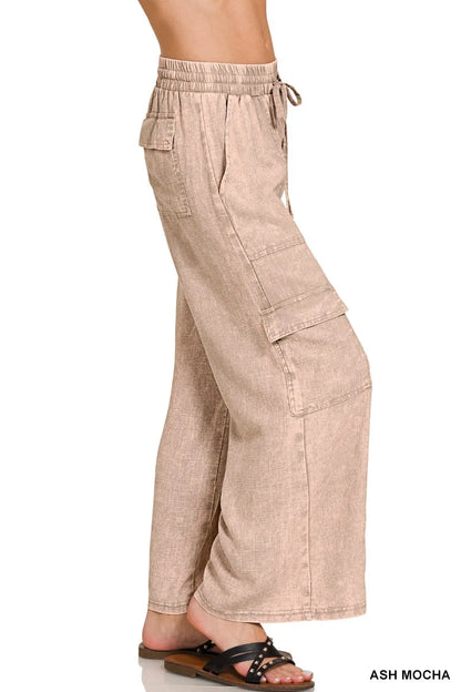 Emery Washed Linen Cargo Pants - Be Juliet