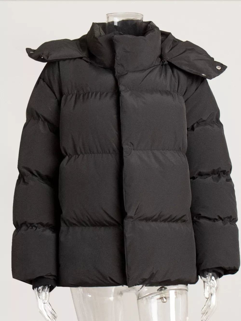Pocketed Zip Up Hooded Puffer Jacket - Be Juliet
