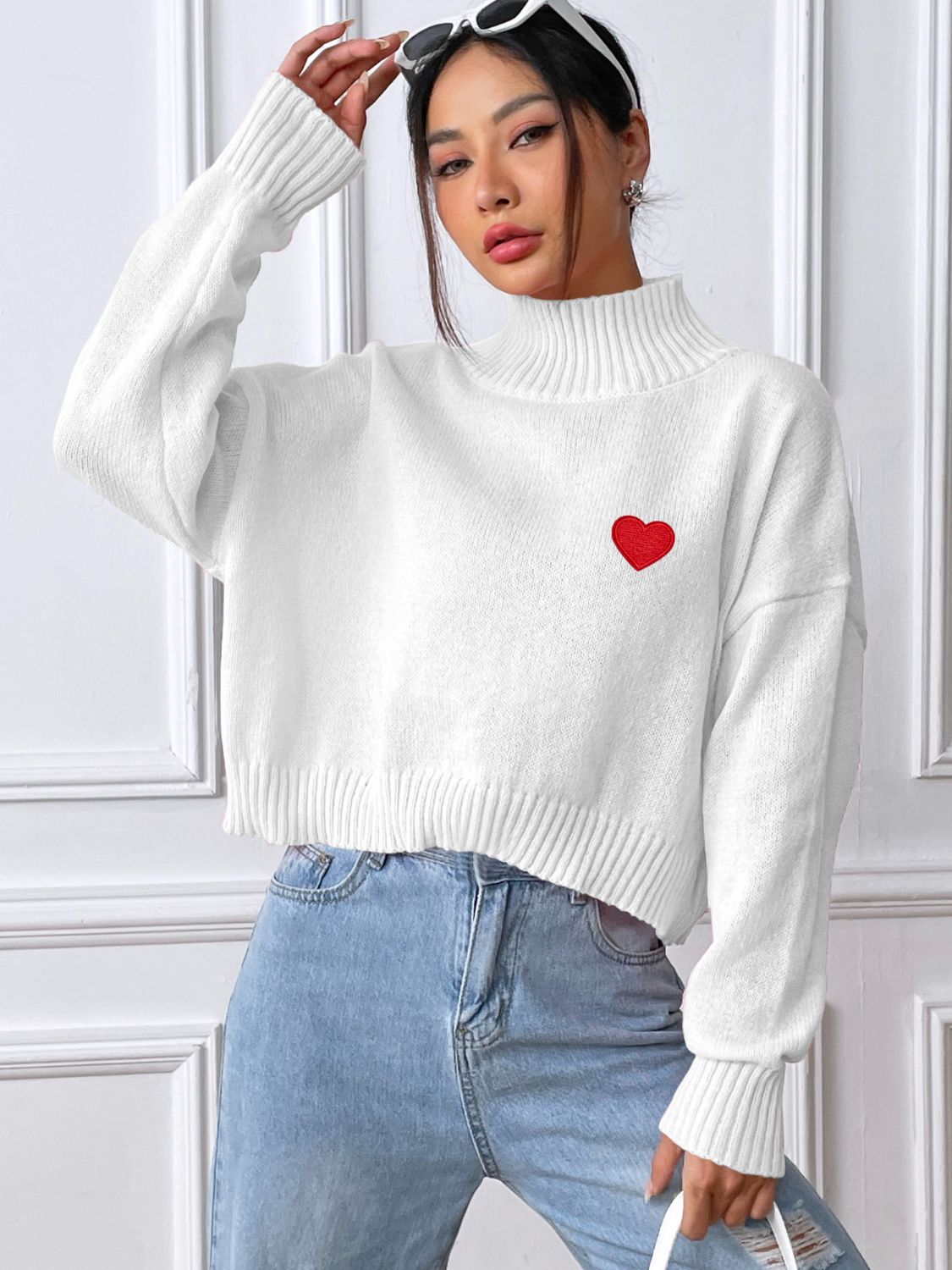 Heart Turtleneck Long Sleeve Sweater - Be Juliet