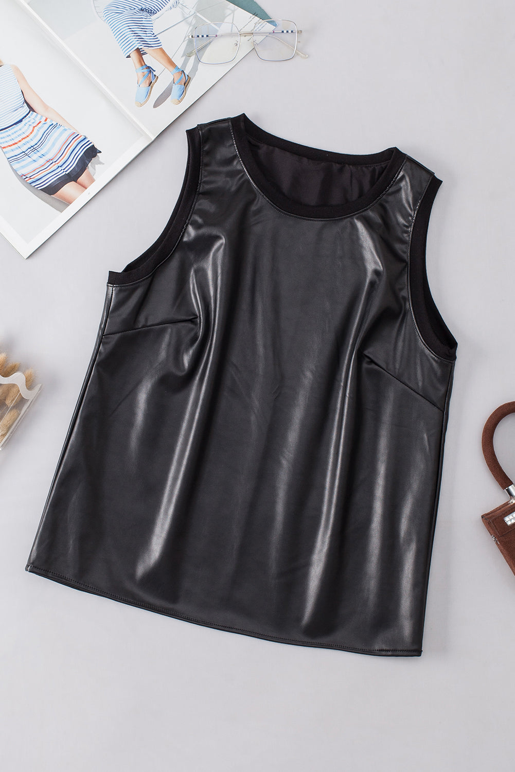 Lana Round Neck Tank - Black, side view on model - Be Juliet