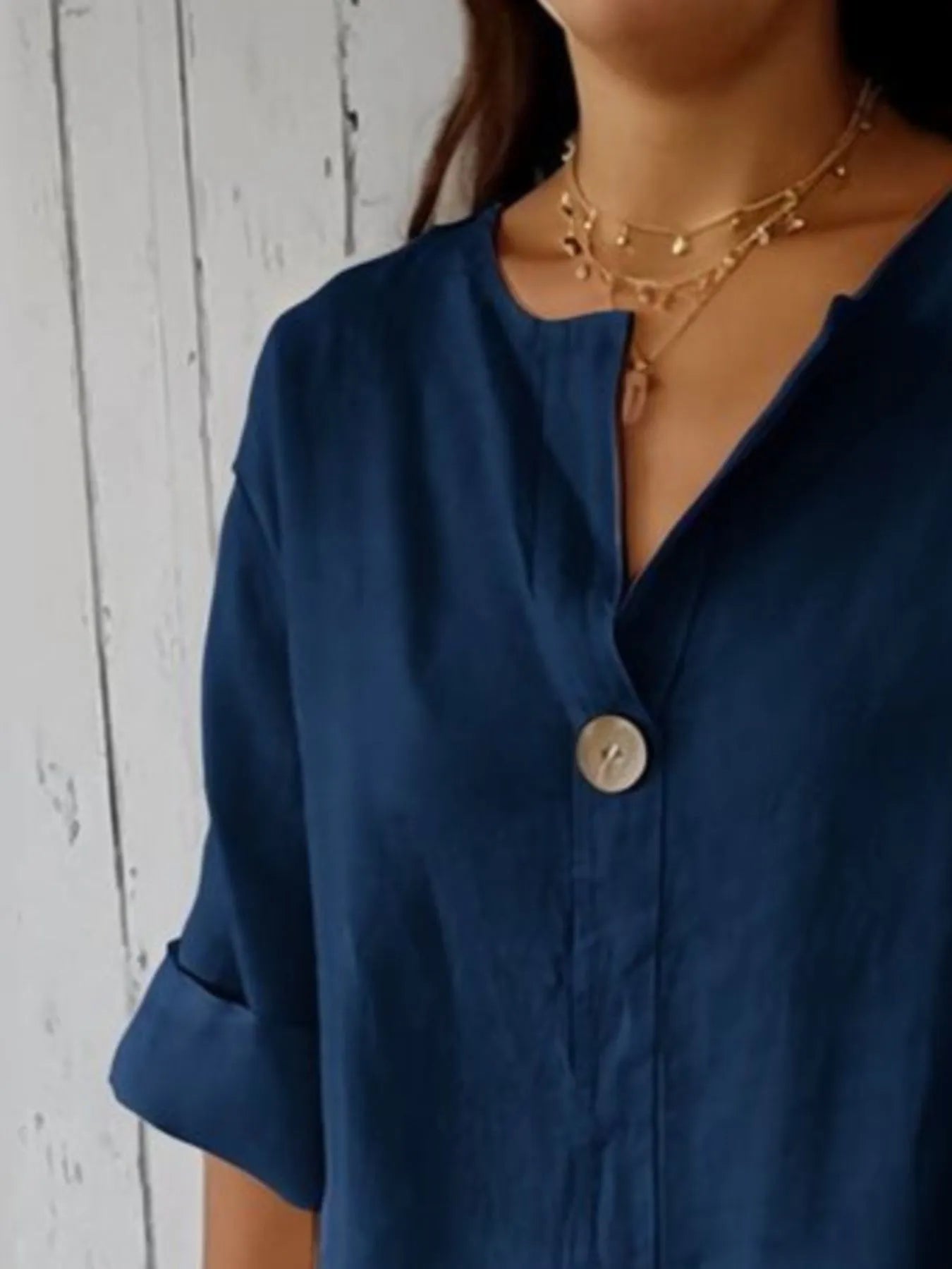 Catalina Notched Linen-Blend Blouse — Plus Size - Be Juliet