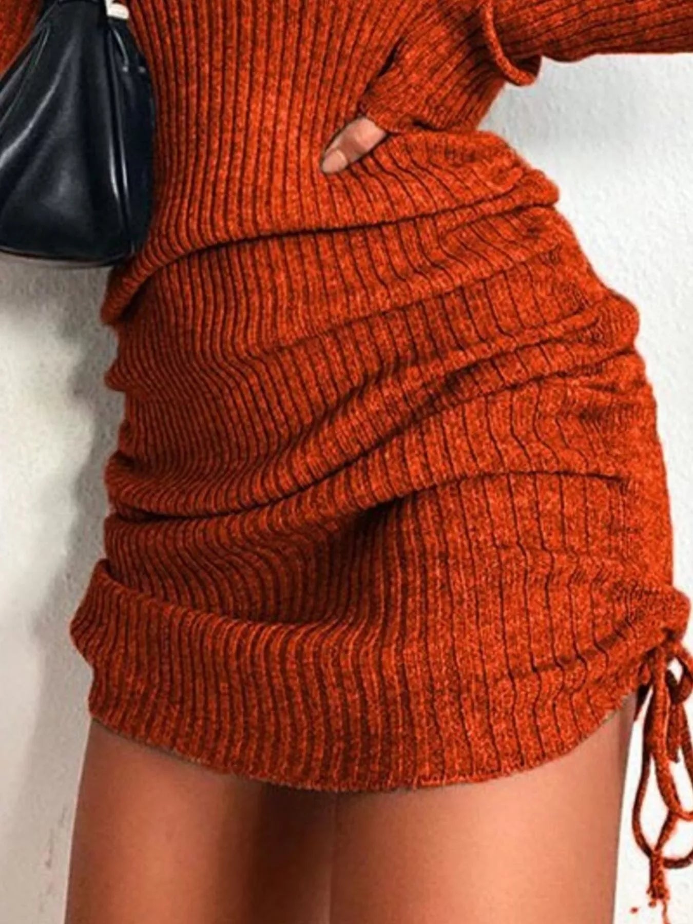 Elara Ribbed Knit Drawstring Bodycon Sweater Dress — Plus Size - Be Juliet