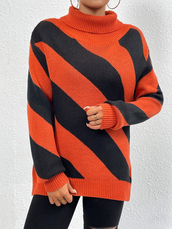 Chic Stripes Dropped Shoulder Turtleneck Sweater - Be Juliet
