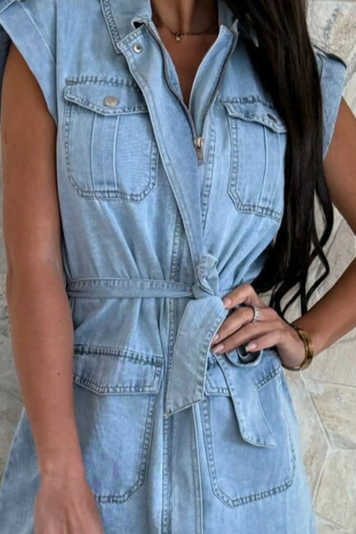 Denim Dreams Tie-Waist Dress - Be Juliet