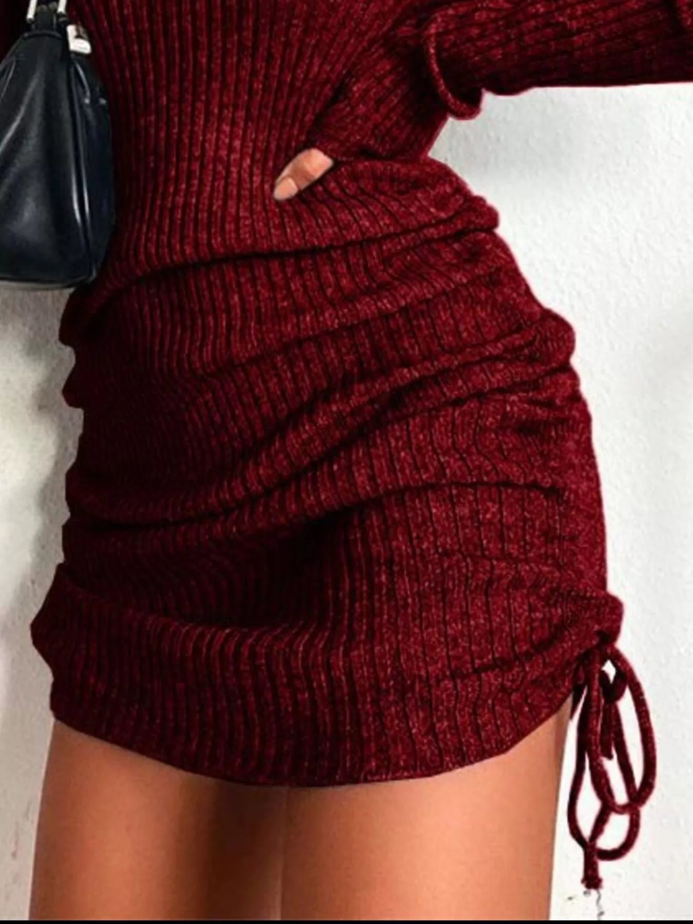 Elara Ribbed Knit Drawstring Bodycon Sweater Dress — Plus Size - Be Juliet