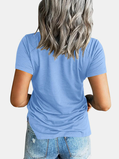 Pocketed V-Neck Short Sleeve T-Shirt - Be Juliet