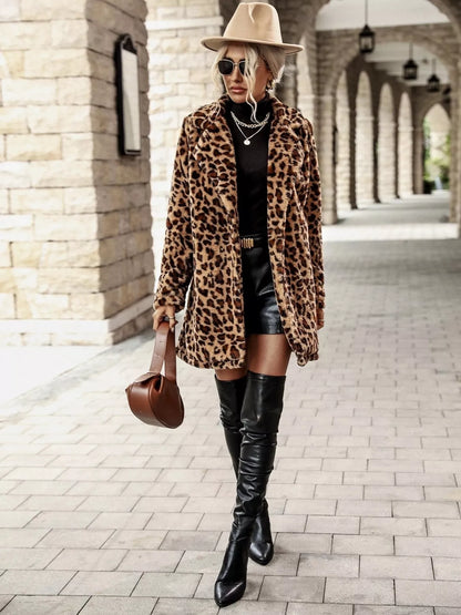 Leopard Print Faux Fur Longline Coat - Be Juliet