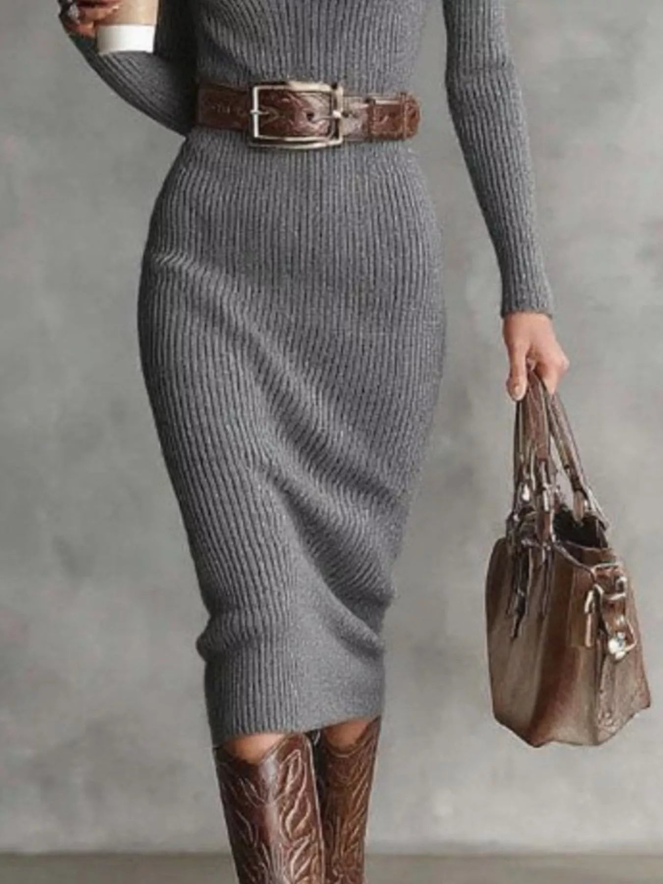Margot Ribbed Knit Turtleneck Sweater Dress — Plus Size - Be Juliet