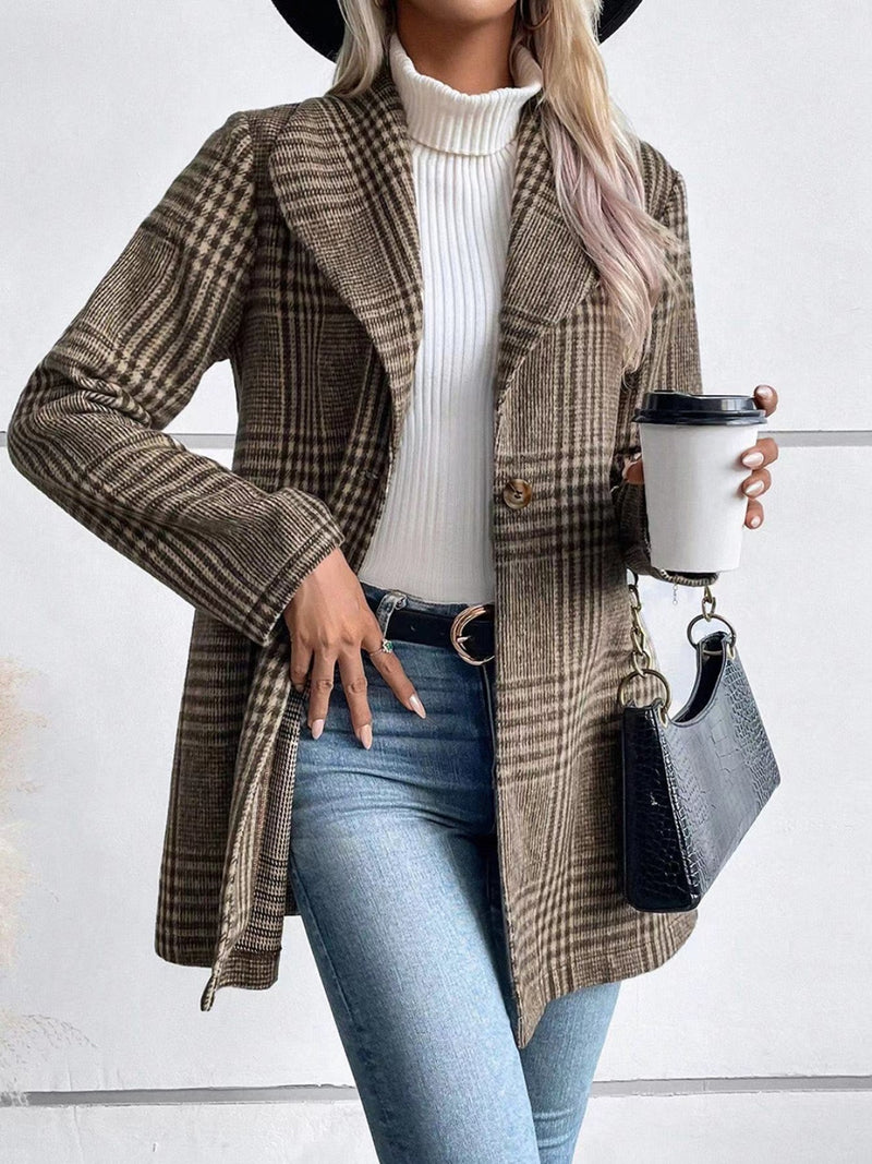 Jenny Plaid Collared Neck Long Sleeve Jacket