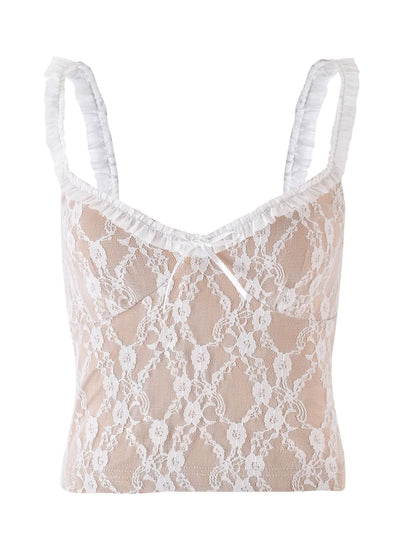 Frill Bow Lace Cami - Tan, close-up detail - Be Juliet