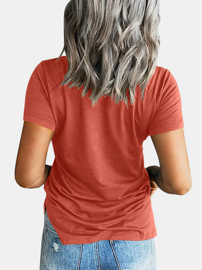 Pocketed V-Neck Short Sleeve T-Shirt - Be Juliet