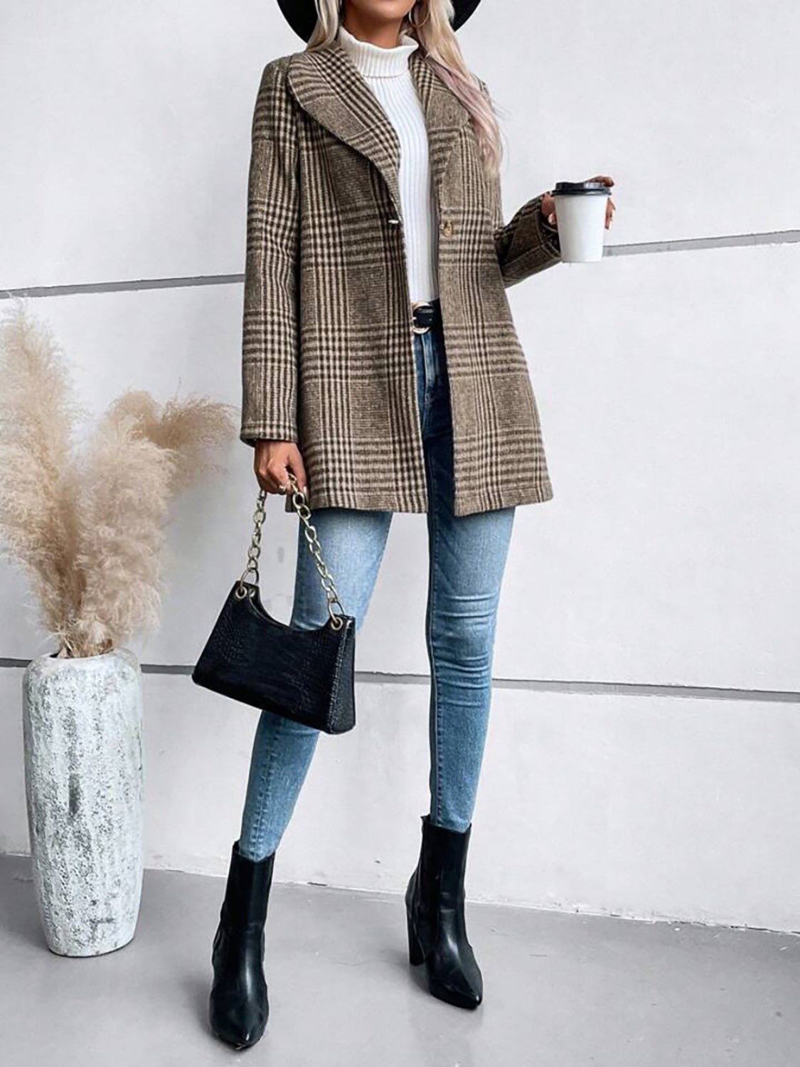 Jenny Plaid Collared Neck Long Sleeve Jacket - Be Juliet