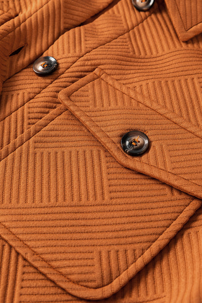 Textured Collared Button-Up Drop Shoulder Coat - Be Juliet