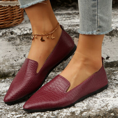 Snake Print Pointed Toe Slip-Ons - Be Juliet