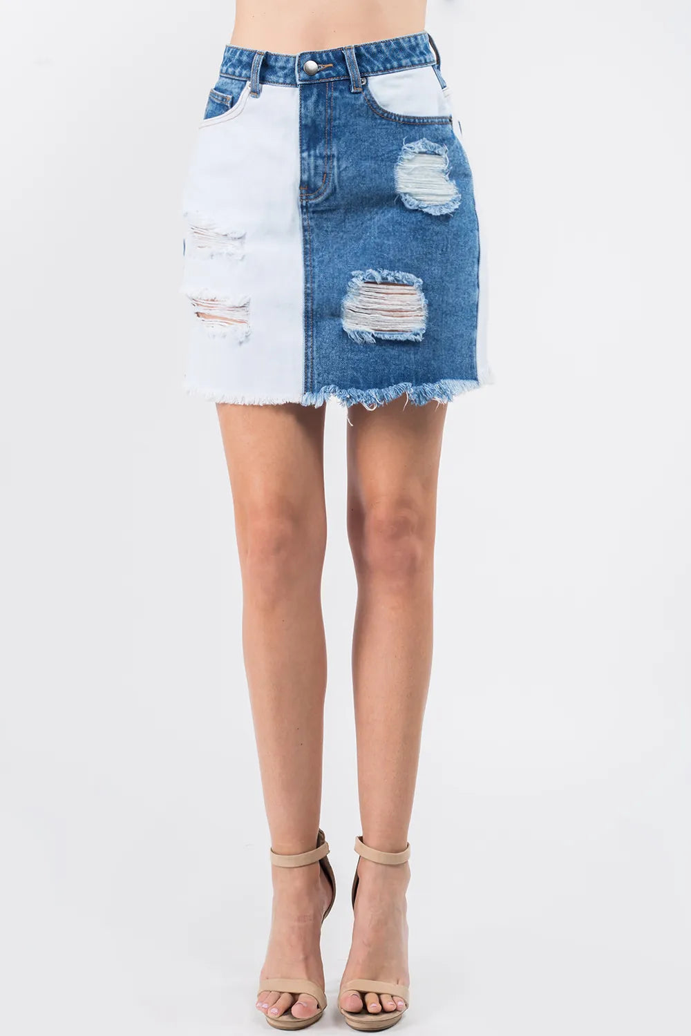 American Bazi Patched & Frayed Denim Mini Skirt - Be Juliet
