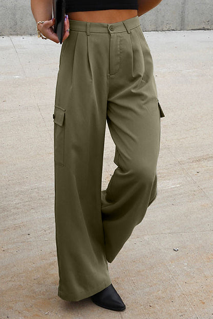 Ruched Wide Leg Pants with Pockets - Be Juliet