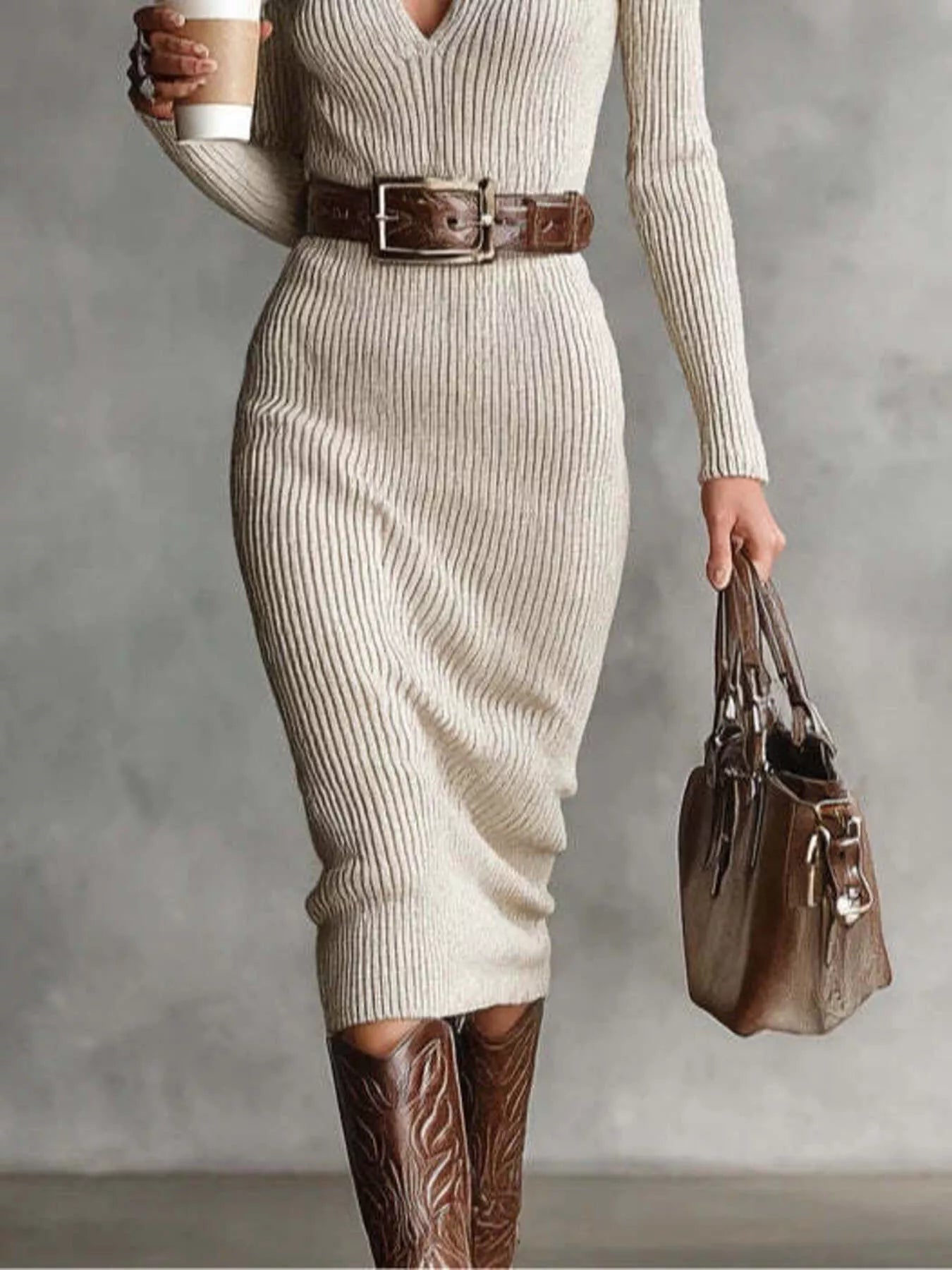 Margot Ribbed Knit Turtleneck Sweater Dress — Plus Size - Be Juliet