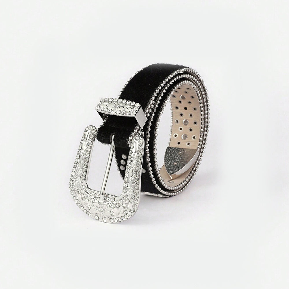 PU Leather Inlaid Rhinestone Belt - Be Juliet