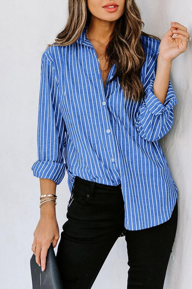 ANGELINA STRIPED BUTTON UP LONG SLEEVE SHIRT