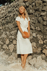 ARYA Safari Linen Midi Dress – Off White