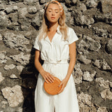 ARYA Safari Linen Midi Dress – Off White