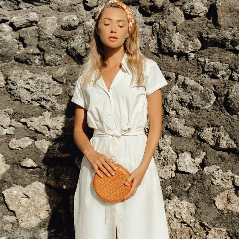 ARYA Safari Linen Midi Dress – Off White