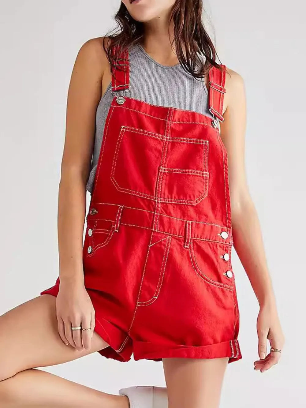 Wide Strap Square Neck Denim Overalls - Be Juliet