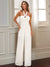 Halter Neck Wide Leg Jumpsuit - White, front view on model - Be Juliet