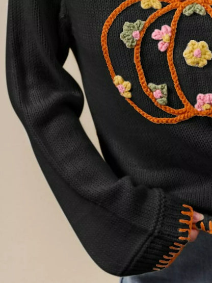 SO ME Pumpkin Floral Embroidered Sweater - Be Juliet