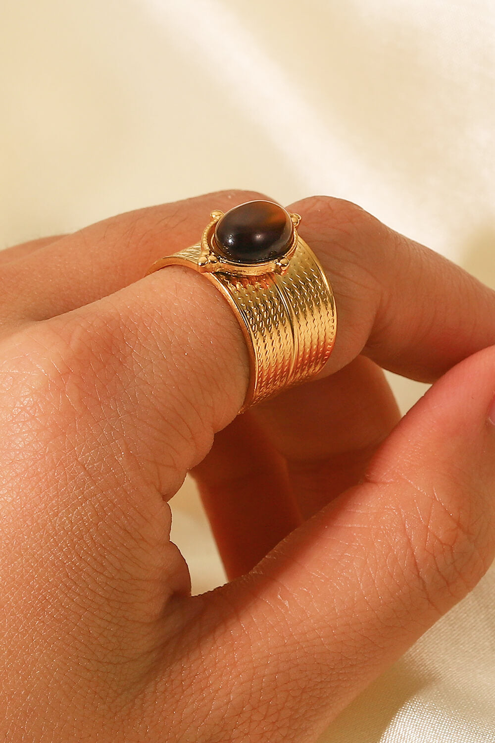 18K Gold-Plated Wide Open Ring - side profile showing ring width - Be Juliet