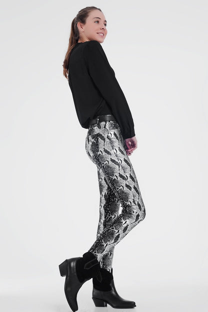 Vera Shiny Skinny Pants – Black Snake Print - Be Juliet