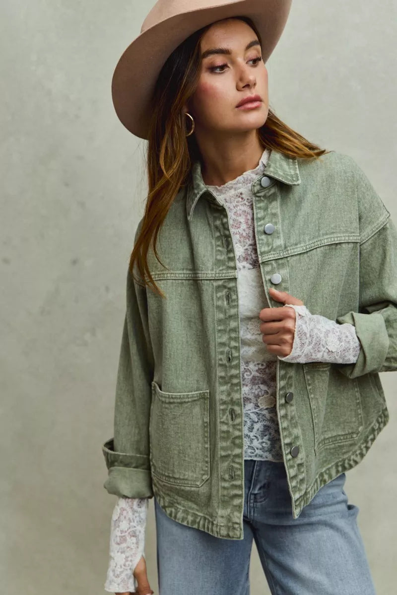 Renée Vintage-Washed Twill Shacket - Be Juliet